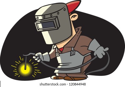 Cartoon Man Welding In A Welding Suit With Background