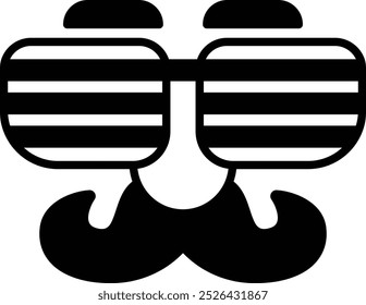 A cartoon man with a white and black striped pair of sunglasses