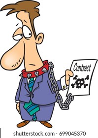 cartoon man who is chained to a contract