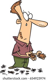 cartoon man who is sad his beard/hair is cut