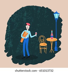Cartoon man with wine. Vector illustration