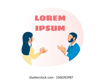 Cartoon Man and Woman Characters, Faceless Businesspeople Clap or Applaud each other. Audience Greeting Congratulation. Business Success, Support. Flat Banner with Editable Title. Vector Illustration