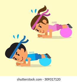 Cartoon Man Woman Doing Exercise Ball Stock Vector (Royalty Free ...