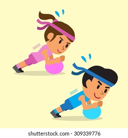 Cartoon Man Woman Doing Exercise Ball Stock Vector (Royalty Free ...