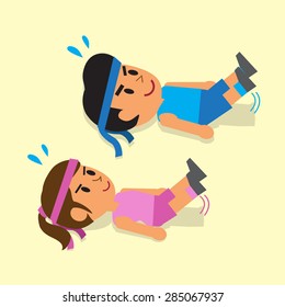 Cartoon a man and a woman doing leg raises exercise training