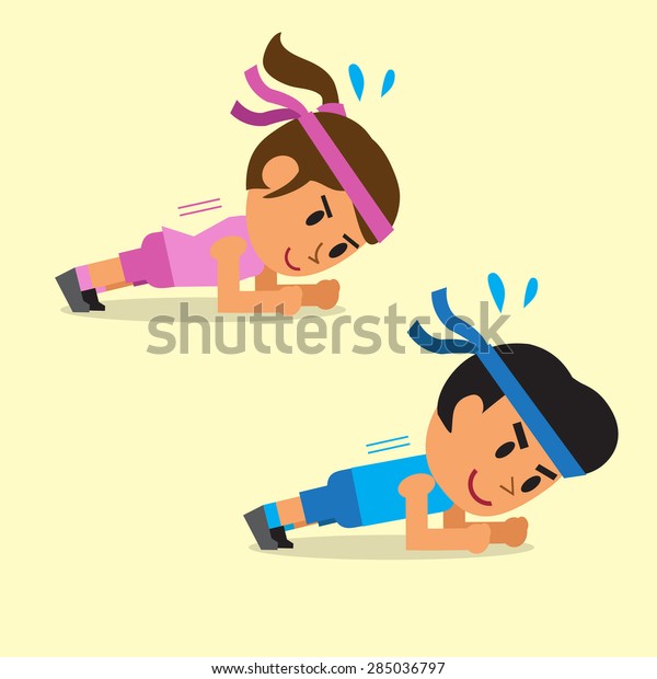 Cartoon Man Woman Doing Plank Exercise Stock Vector (Royalty Free ...