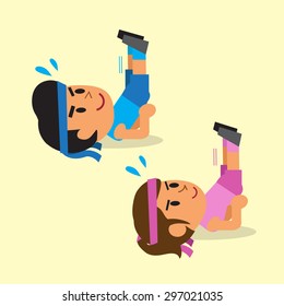 Cartoon a man and a woman doing shoulder stand exercise training
