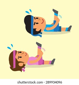 Cartoon a man and a woman doing supine hamstring stretch exercise
