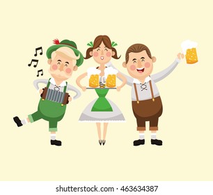 cartoon man woman girl beer festival oktoberfest germany icon. Colorfull illustration. Vector graphic