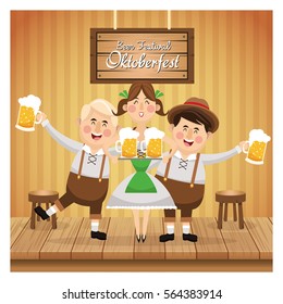 cartoon man woman oktoberfest icon. Vector graphic