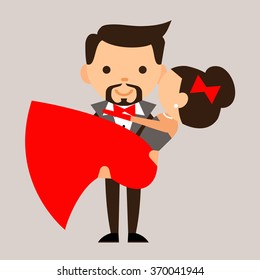 cartoon man and woman in a red dress