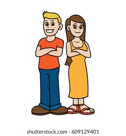 Cartoon Man and Woman Standing Back to Back Vector Illustration