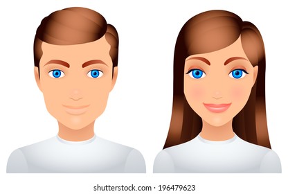 Cartoon man and woman in white clothes.