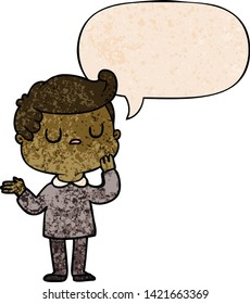 caricaturista que se pregunta con burbuja de habla en estilo de textura retro