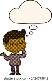 cartoon man wondering with thought bubble in comic book style