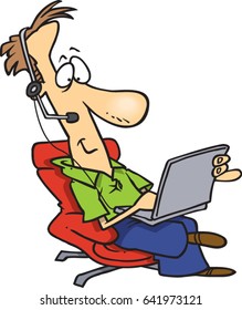 cartoon man working on his laptop