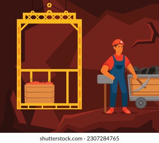 A cartoon of a man working on a mining site with a bucket and a bucket with the word copper on it