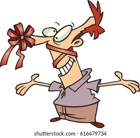 cartoon man wrapped up in a bow