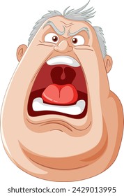 Cartoon of a man yelling with a furious expression.