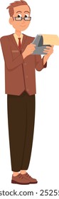 Cartoon manager character. Middle age man in formal suit