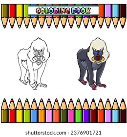 Cartoon mandrill baboon for coloring book