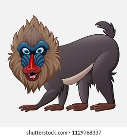 Cartoon mandrill baboon isolated on white background