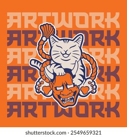 Cartoon maneki neko cat. Vector illustration	
