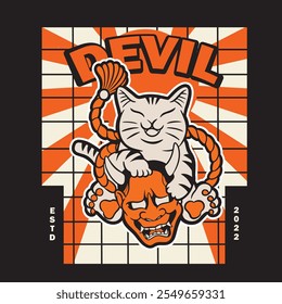 Cartoon maneki neko cat. Vector illustration	
