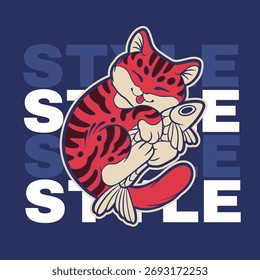 Cartoon maneki neko cat. Vector illustration	
