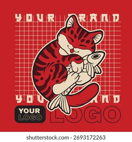 Dibujos animados maneki neko gato. Ilustración vectorial	
