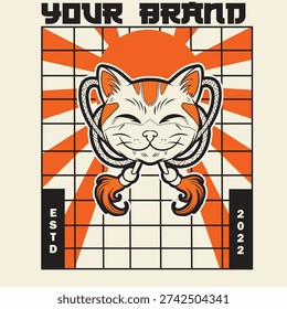 Cartoon maneki neko cat. Vector illustration	
