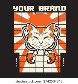 Cartoon maneki neko cat. Vector illustration	
