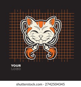 Cartoon maneki neko cat. Vector illustration	
