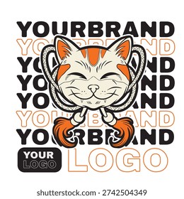Cartoon maneki neko cat. Vector illustration	
