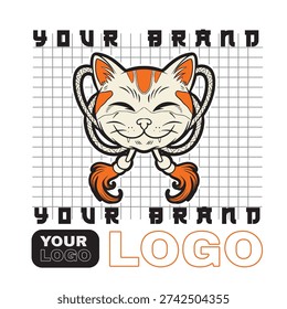 Cartoon maneki neko cat. Vector illustration	
