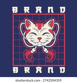Cartoon maneki neko cat. Vector illustration	
