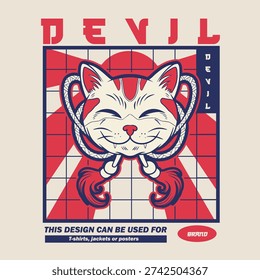 Cartoon maneki neko cat. Vector illustration	
