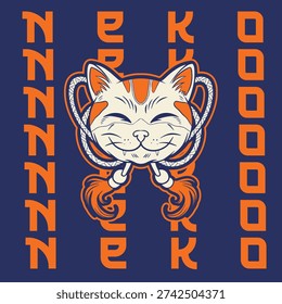 Cartoon maneki neko cat. Vector illustration	

