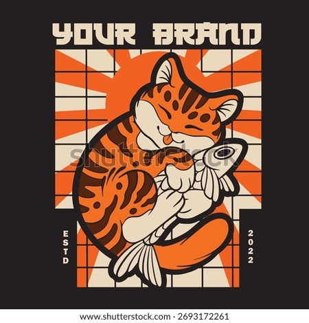 Cartoon maneki neko cat. Vector illustration	
