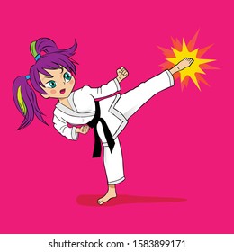 Cartoon Manga Female Character Doing Karate Blow