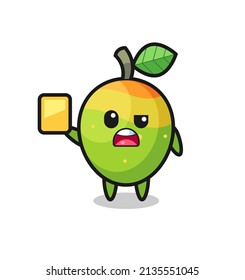 cartoon mango character as a football referee giving a yellow card , cute style design for t shirt, sticker, logo element
