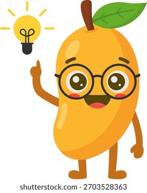 Personaje de mango de dibujos animados con ilustración plana de bombilla de luz