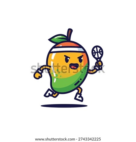 Cartoon Mango Character Playing Basketball with a Determined Expression