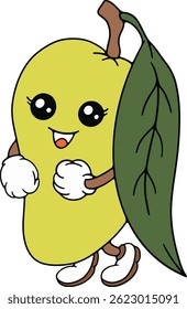 Cartoon mango fruit cute and very beautiful with leaf