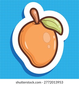 Cartoon Mango Fruit Sticker Vector Illustration