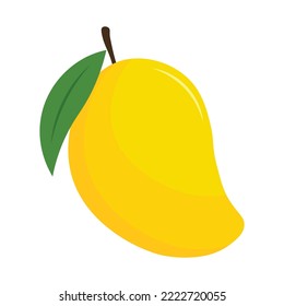 Mango de caricatura con una hoja verde aislada en un fondo blanco. Ilustración vectorial. Diseño plano.