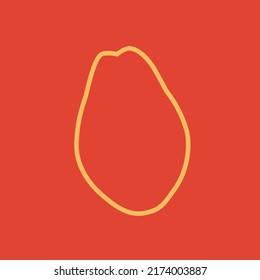 Cartoon Mango Isolated on Orange Background, Outline Graphic. Fresh Mango Fruit Silhouette, Vector EPS With Editable Strokes. Summer Fruit Contour Icon.