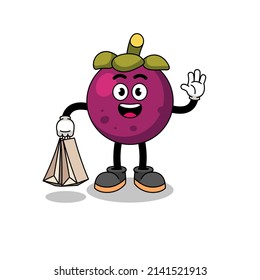 Cartoon of mangosteen shopping , character design