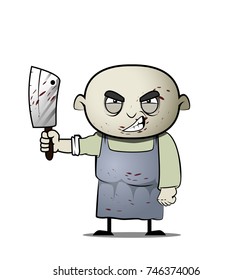 Cartoon maniac type butcher. Vector