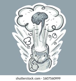 a cartoon man's brain burst, funny vector illustration. a cartoon representing brainstorming, shocked situations, big ideas, explosive ideas, exciting ideas, hard to understand ideas  etc.